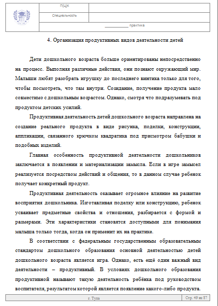 Пример отчета по практике по дошкольному образованию