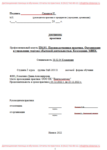 Пример отчета по практике МВЕК