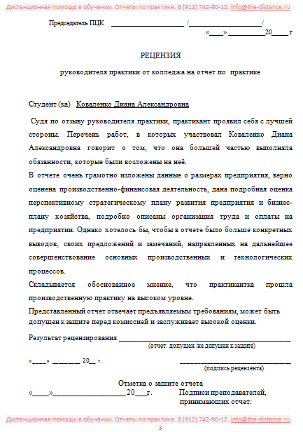 Пример отчета по практике МВЕК