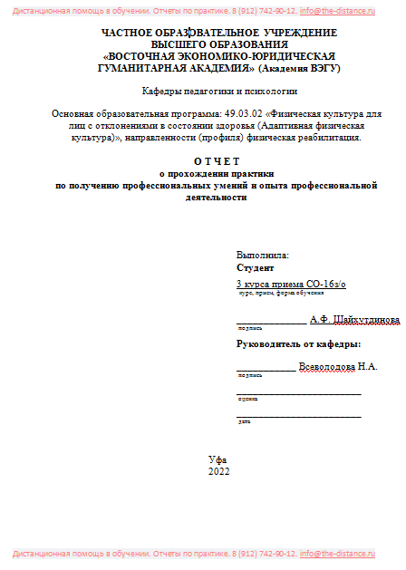 Пример отчета по практике ВЭГУ