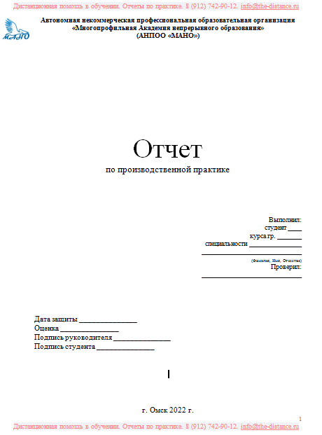 Пример отчета по практике МАНО