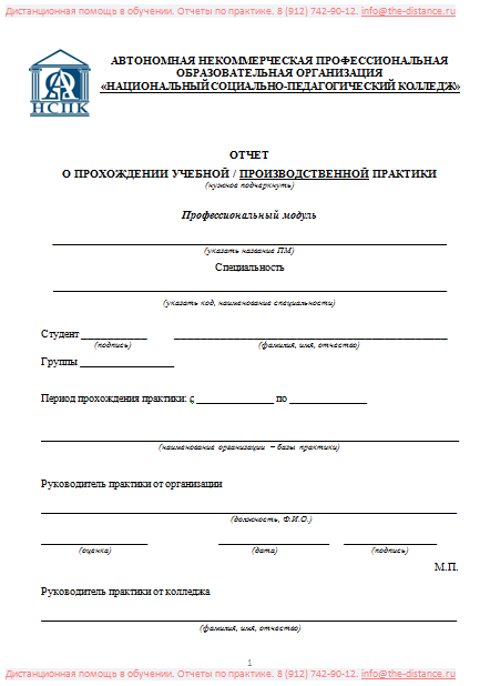 Пример отчета по практике по практике НСПК