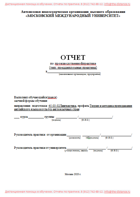Пример отчета по практике по лингвистике