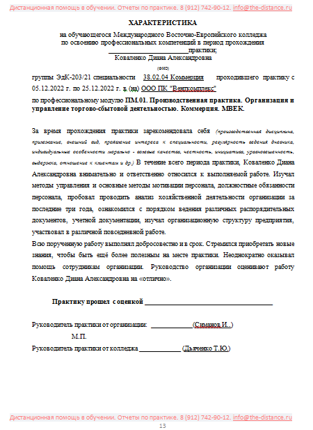 Пример отчета по практике МВЕК